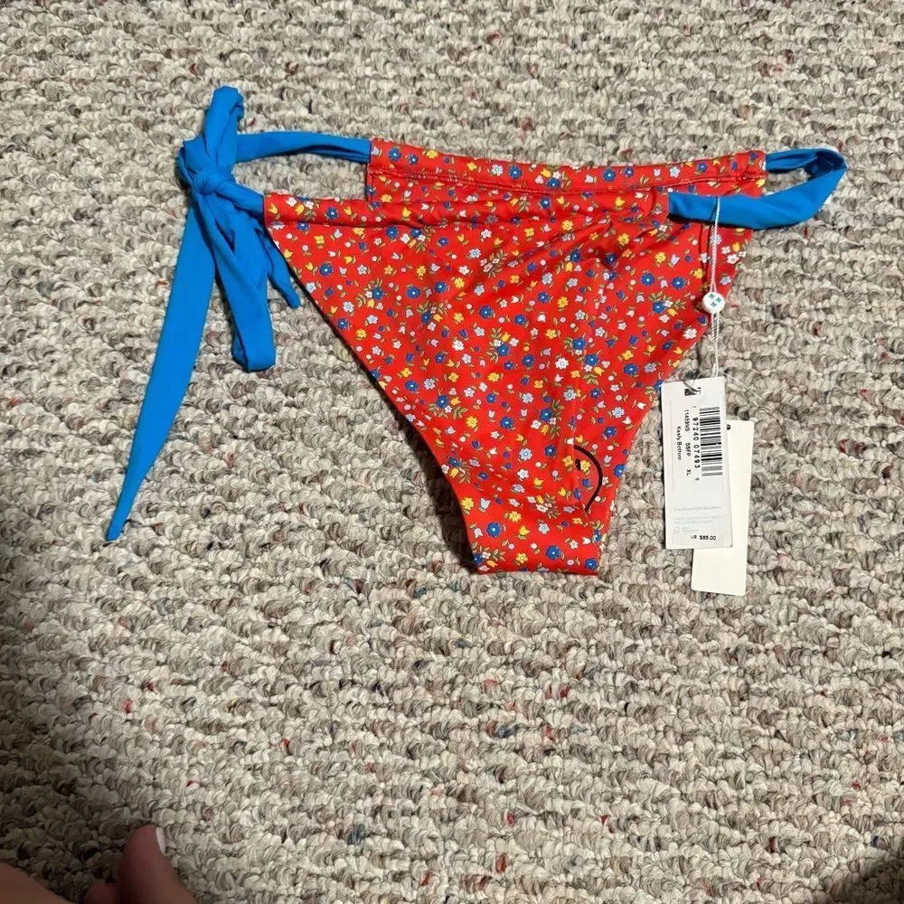 NWT Frankie’s Bikinis Kealy Tie Side Cheeky Bikini Bottom Seaside Farm- Size XL